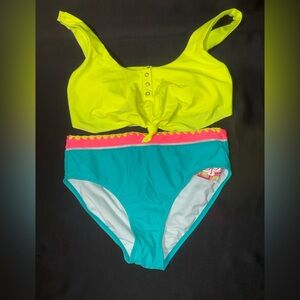 OP Neon Yellow and Teal Bikini Set